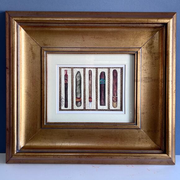 Cigar print signed Frame Mary Beth Reibz man cave Devonshire Millenium old money - Picture 1 of 10